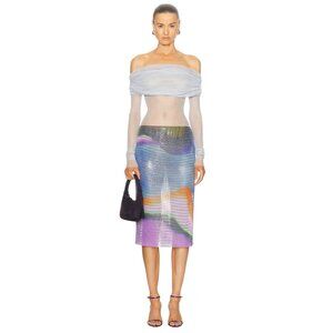 Christopher Esber Aura Glowmesh Midi Skirt in Aura Print US 0 New Womens Metal